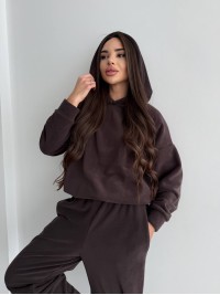 Жіночий костюм iз плюшевого флісу коричневого кольору 35716