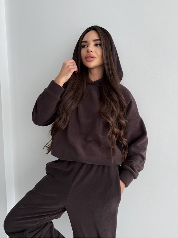 Жіночий костюм iз плюшевого флісу коричневого кольору 35716
