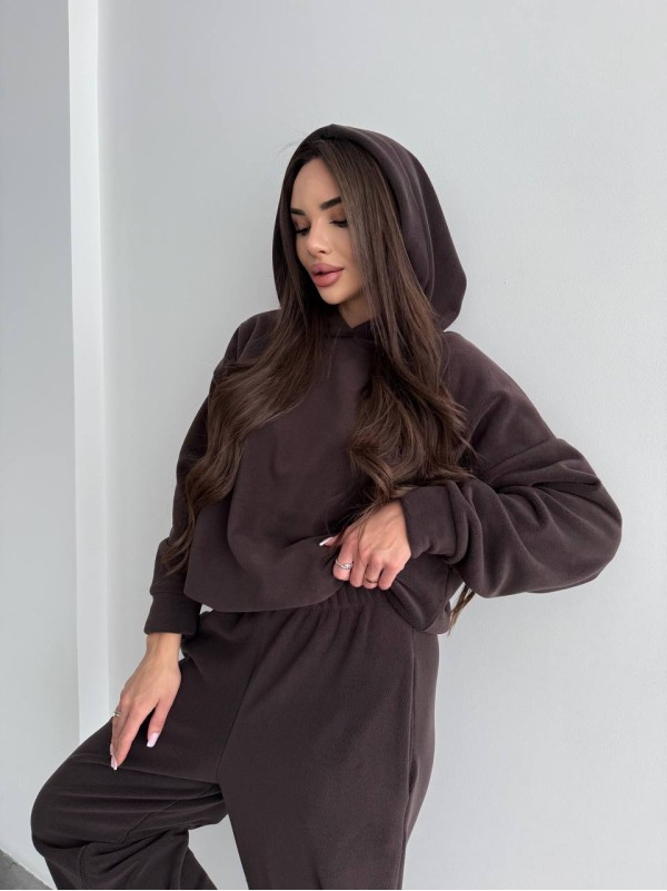 Жіночий костюм iз плюшевого флісу коричневого кольору 35716