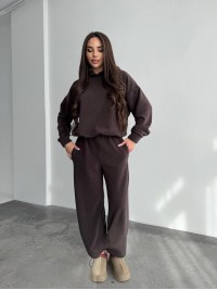 Жіночий костюм iз плюшевого флісу коричневого кольору 35716