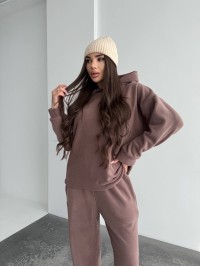 Жіночий костюм iз плюшевого флісу кавового кольору 35718