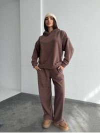 Жіночий костюм iз плюшевого флісу кавового кольору 35718