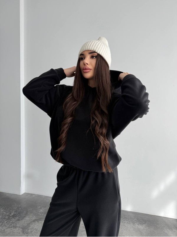 Жіночий костюм iз плюшевого флісу чорного кольору 35719