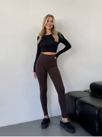 Жіночі лосини в рубчик на флiсi коричневого кольору 35722