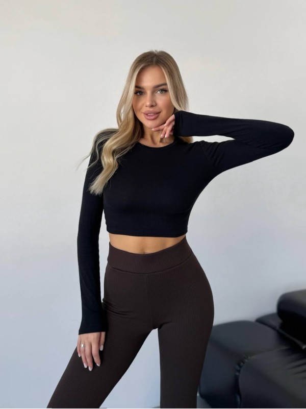 Жіночі лосини в рубчик на флiсi коричневого кольору 35722