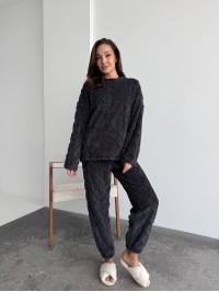 Жіночий теплий домашній костюм графiтового кольору  35725