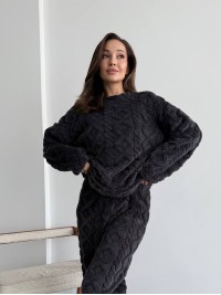 Жіночий теплий домашній костюм графiтового кольору  35725