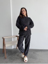 Жіночий теплий домашній костюм графiтового кольору  35725