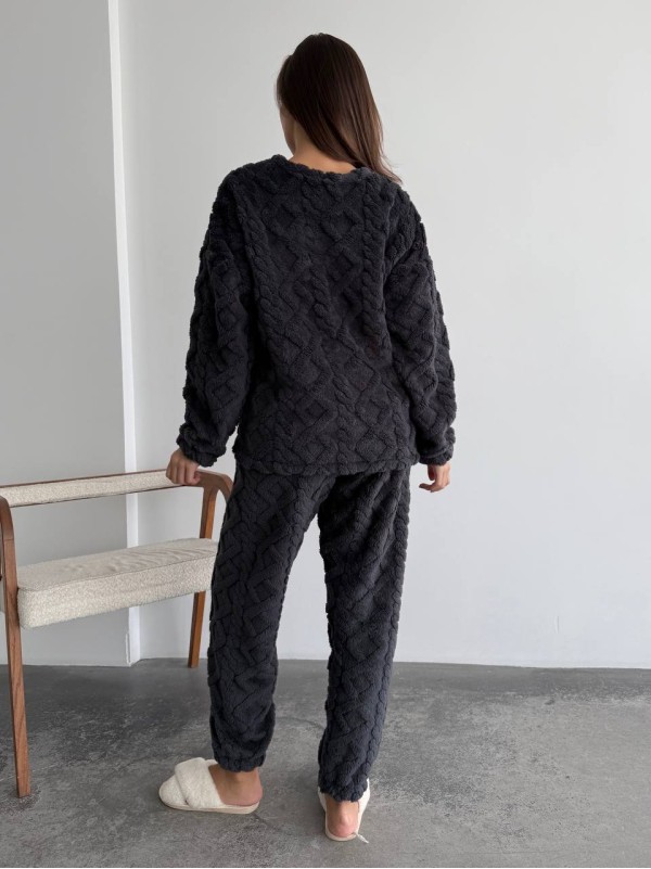 Жіночий теплий домашній костюм графiтового кольору  35725