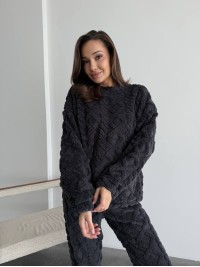 Жіночий теплий домашній костюм графiтового кольору  35725