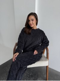 Жіночий теплий домашній костюм графiтового кольору  35725