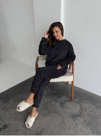 Жіночий теплий домашній костюм графiтового кольору  35725