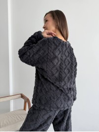 Жіночий теплий домашній костюм графiтового кольору  35725