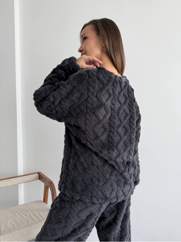 Жіночий теплий домашній костюм графiтового кольору  35725