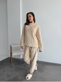 Жіночий теплий домашній костюм бежевого кольору  35726