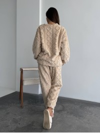 Жіночий теплий домашній костюм бежевого кольору  35726