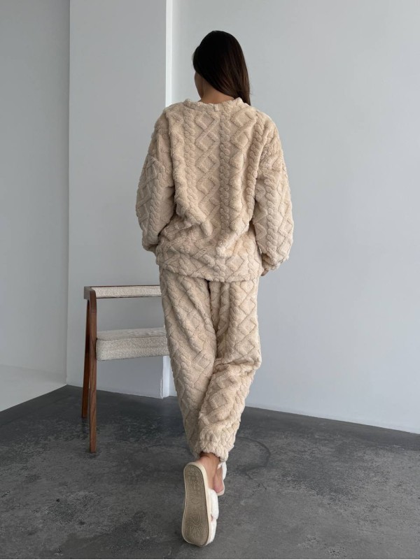 Жіночий теплий домашній костюм бежевого кольору  35726