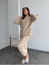 Жіночий теплий домашній костюм бежевого кольору  35726