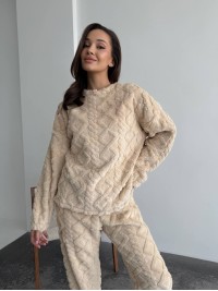 Жіночий теплий домашній костюм бежевого кольору  35726