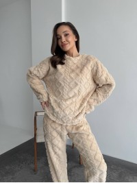Жіночий теплий домашній костюм бежевого кольору  35726