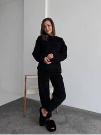 Жіночий теплий домашній костюм чорного кольору  35727