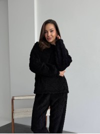 Жіночий теплий домашній костюм чорного кольору  35727