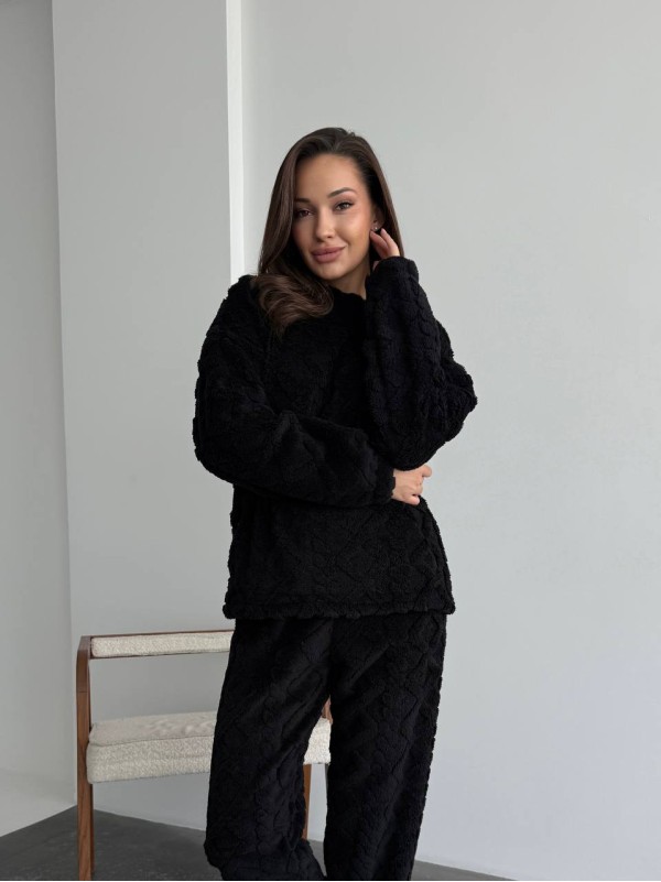 Жіночий теплий домашній костюм чорного кольору  35727