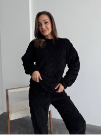 Жіночий теплий домашній костюм чорного кольору  35727