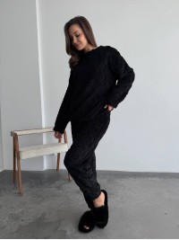 Жіночий теплий домашній костюм чорного кольору  35727