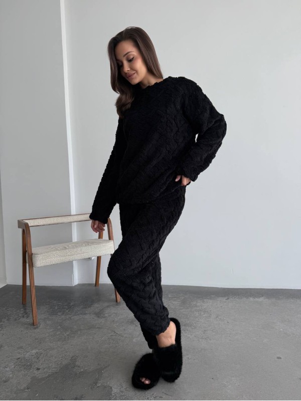 Жіночий теплий домашній костюм чорного кольору  35727