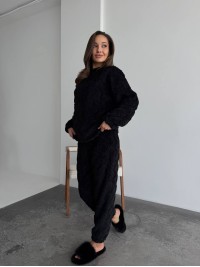 Жіночий теплий домашній костюм чорного кольору  35727