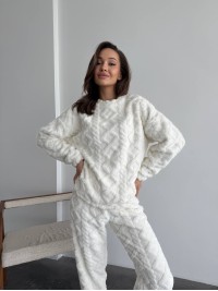 Жіночий теплий домашній костюм молочного кольору  35728