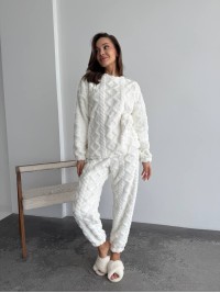 Жіночий теплий домашній костюм молочного кольору  35728