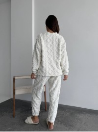 Жіночий теплий домашній костюм молочного кольору  35728