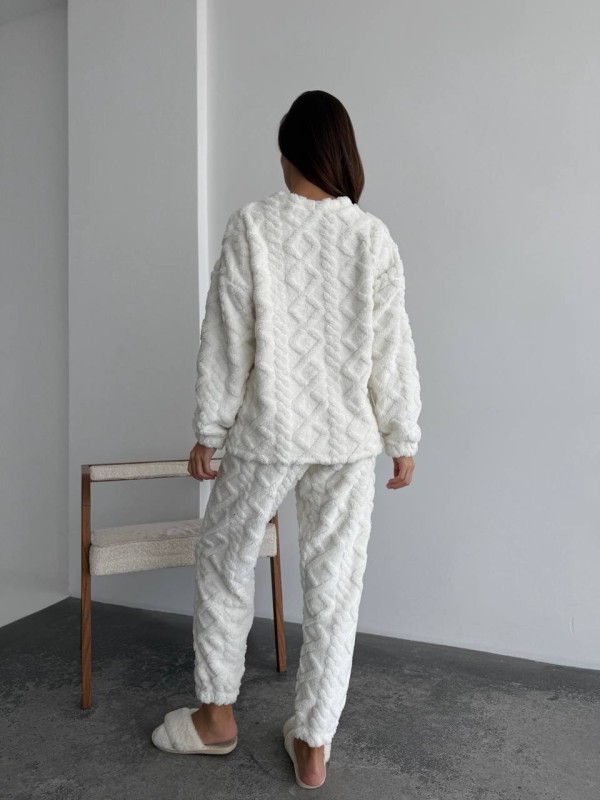 Жіночий теплий домашній костюм молочного кольору  35728
