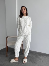 Жіночий теплий домашній костюм молочного кольору  35728