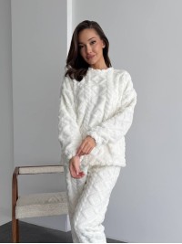 Жіночий теплий домашній костюм молочного кольору  35728