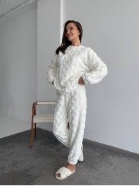 Жіночий теплий домашній костюм молочного кольору  35728