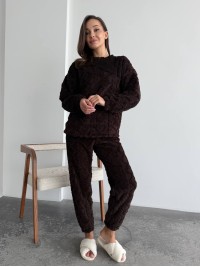 Жіночий теплий домашній костюм коричневого кольору  35729