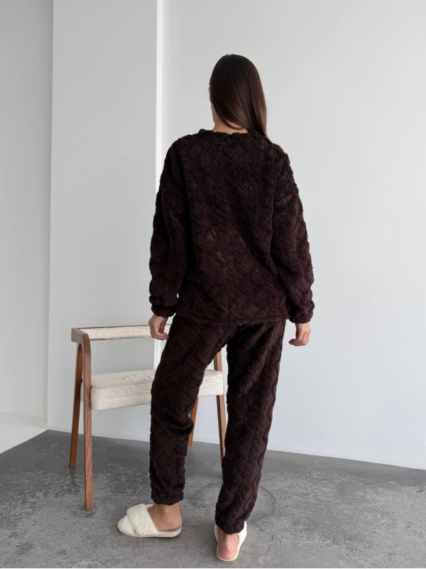 Жіночий теплий домашній костюм коричневого кольору  35729