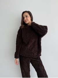 Жіночий теплий домашній костюм коричневого кольору  35729