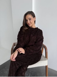 Жіночий теплий домашній костюм коричневого кольору  35729