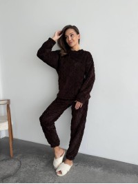 Жіночий теплий домашній костюм коричневого кольору  35729