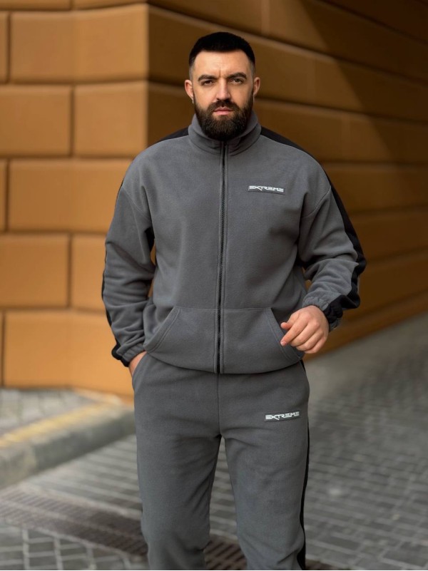 Теплий чоловічий костюм на змiйцi з флiсу графiтового кольору 35731