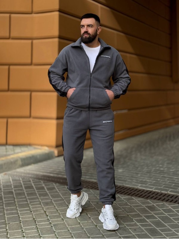 Теплий чоловічий костюм на змiйцi з флiсу графiтового кольору 35731