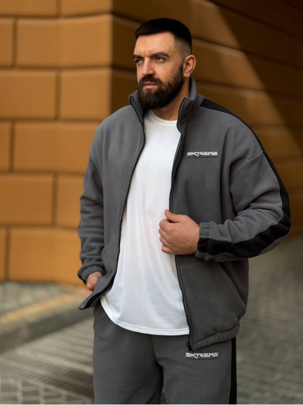 Теплий чоловічий костюм на змiйцi з флiсу графiтового кольору 35731