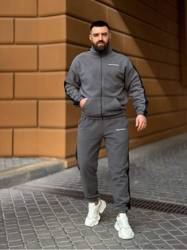 Теплий чоловічий костюм на змiйцi з флiсу графiтового кольору 35731