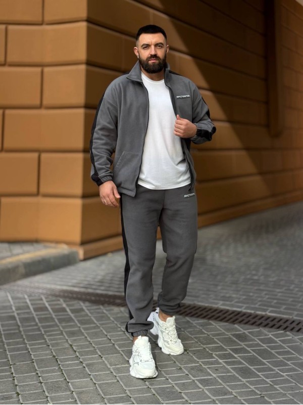 Теплий чоловічий костюм на змiйцi з флiсу графiтового кольору 35731