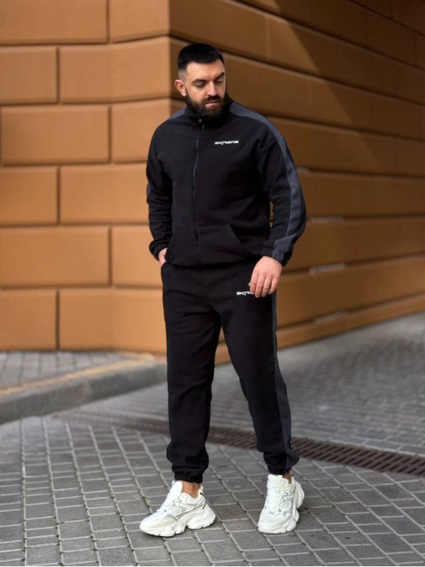 Теплий чоловічий костюм на змiйцi з флiсу чорного кольору 35732