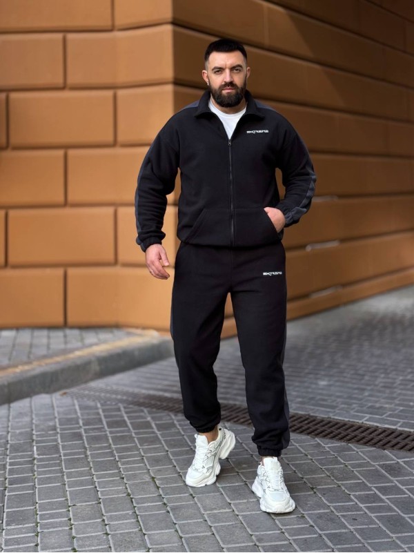 Теплий чоловічий костюм на змiйцi з флiсу чорного кольору 35732